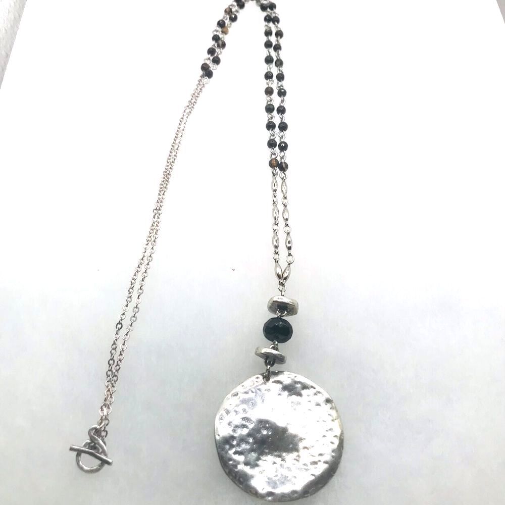 Silver Pendant Necklace with Natural Stone Tiger's Eye Beads - Picture 3 of 7